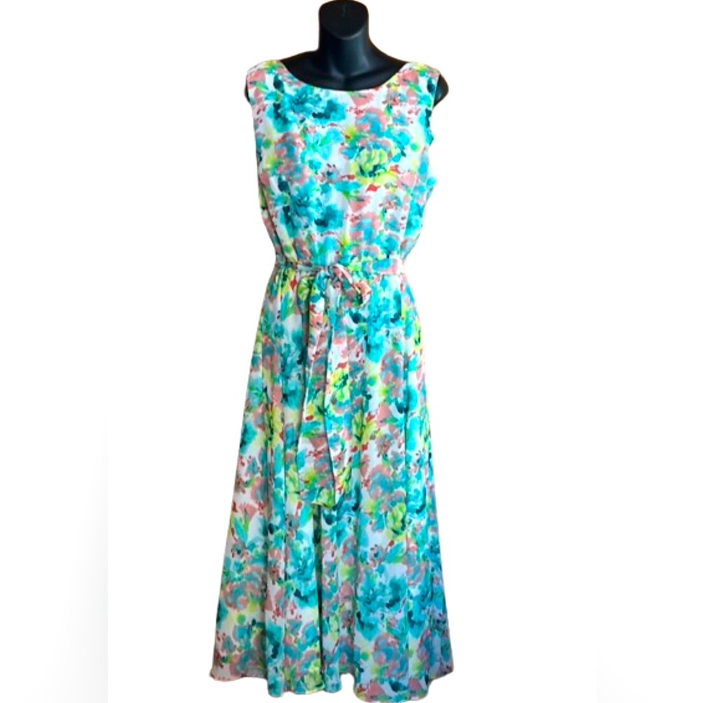 Black Label by Evan-Picone size 14 floral belted maxi dress